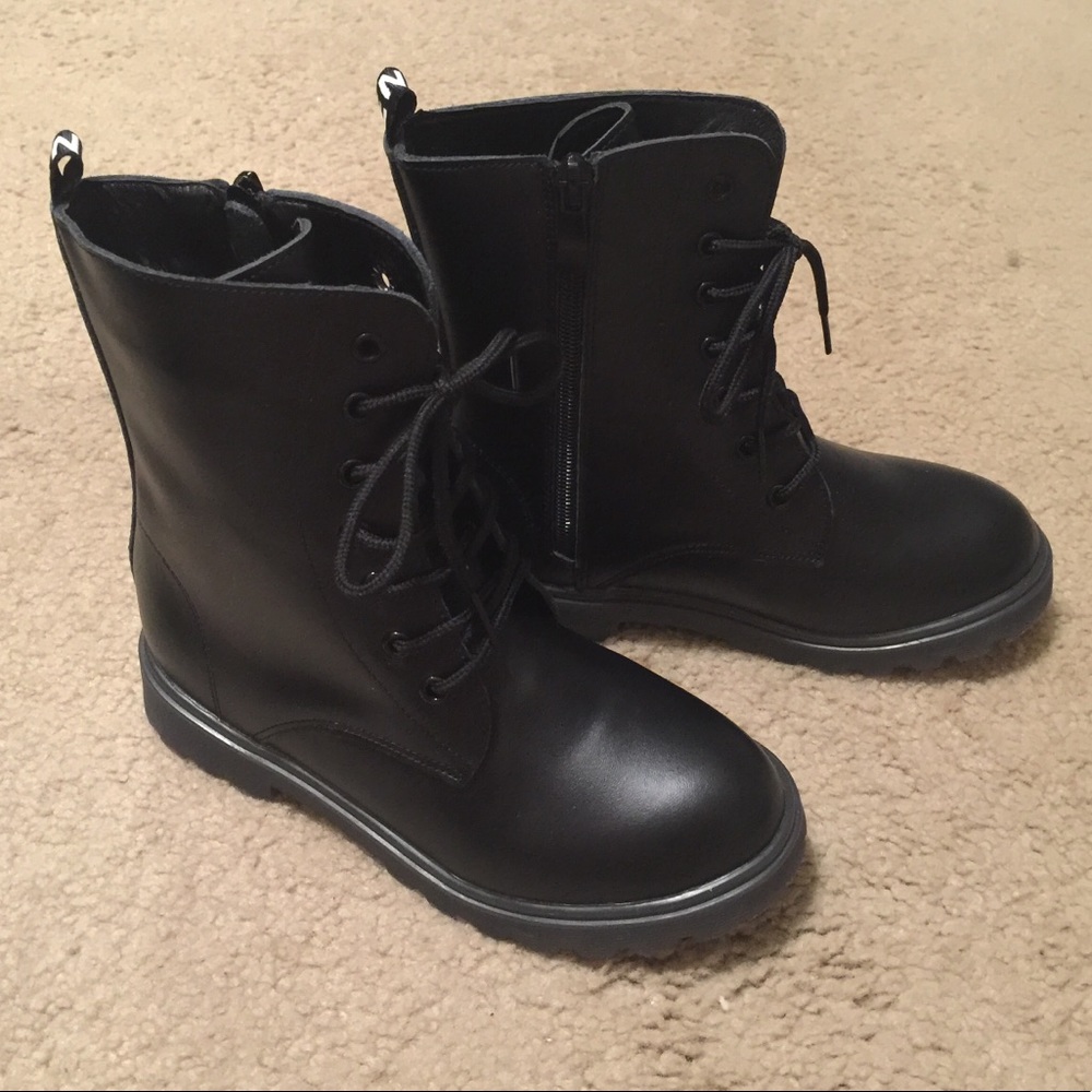 Combat Boots Little Kids US 2 Black Zipper + Laces